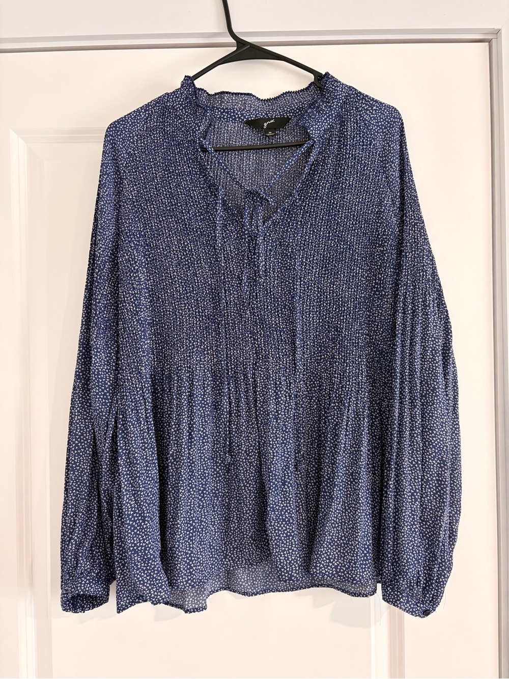 Women's Blue Long-Sleeve Peasant Blouse